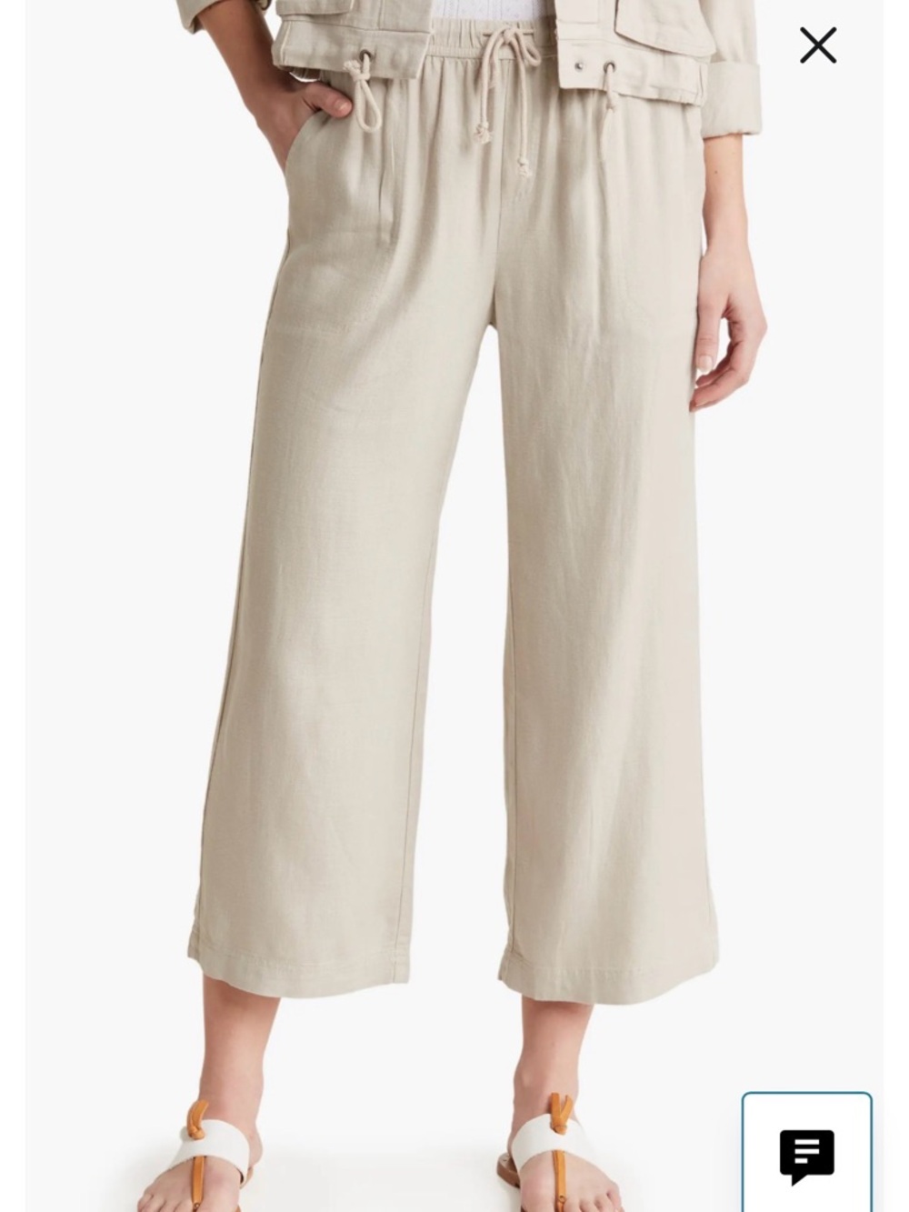 Splendid Wide-Leg Drawstring Linen Crop Pants